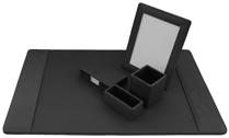 Black Leather Desk Pad Accessories Set