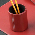 Red Leather Pen and Pencil Cup