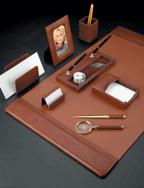 Tan Leather Desk Blotter Set