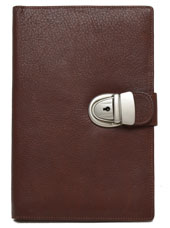 British tan leather journal with lock on belt tab closure