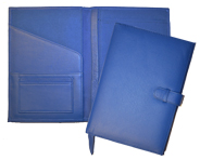 Blue leather covers with tab closures