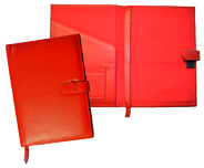 Red leather covers with tab closure
