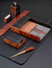 Wood Style Leather Desk Blotter Pad Set