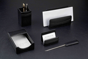 Black Leather Desk Blotter Accessories Set