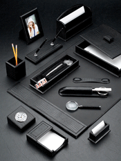Croco Leather Desk Pad Blotter and Accessories Set