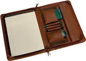 Tan Lefty Zippered Compartments Leather Padfolios